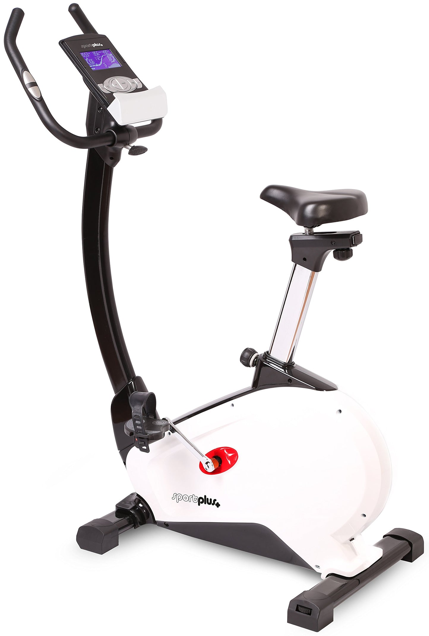 SportPlus Heimtrainer SP-HT-9800-iE mit App-Steuerung, 10 kg Schwungmasse, 24 Stufen, Pulssensoren, bis 130 kg, Weiß.