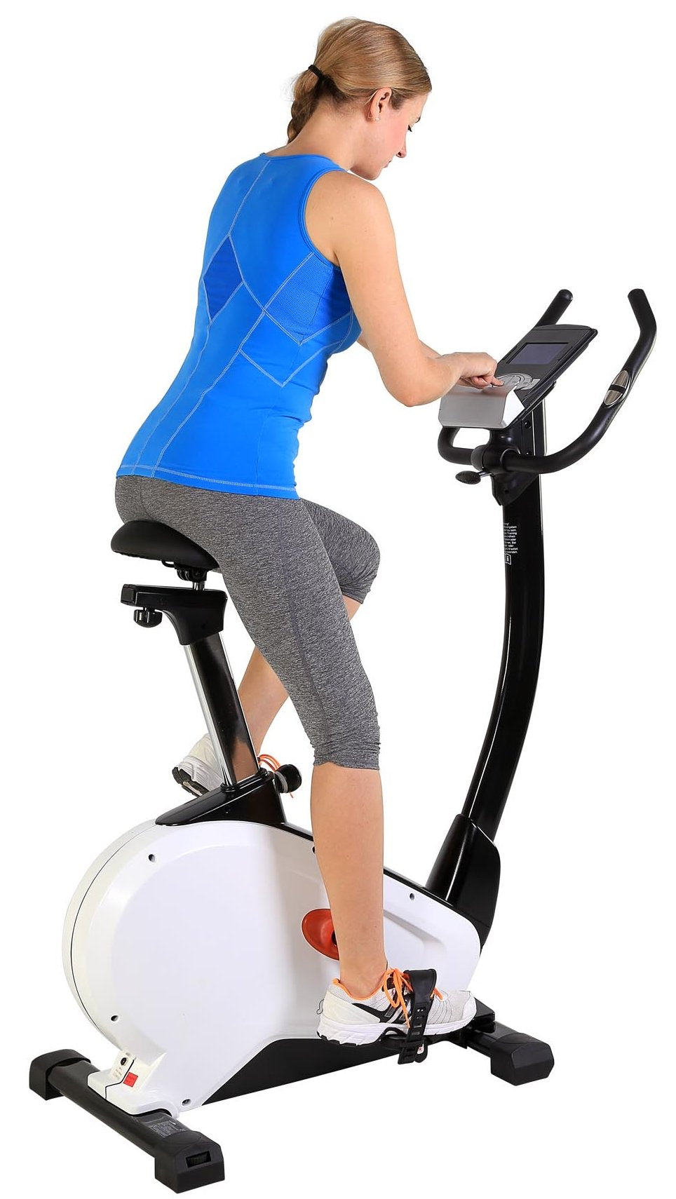 SportPlus Heimtrainer SP-HT-9800-iE mit App-Steuerung, 10 kg Schwungmasse, 24 Stufen, Pulssensoren, bis 130 kg, Weiß.